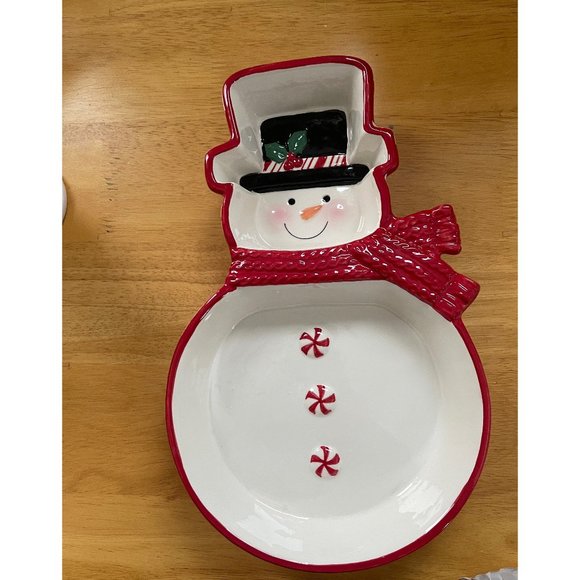 Burton and Burton Peppermint Snowman serving tray/Dish/candy dish Burton and Bur - Picture 1 of 7